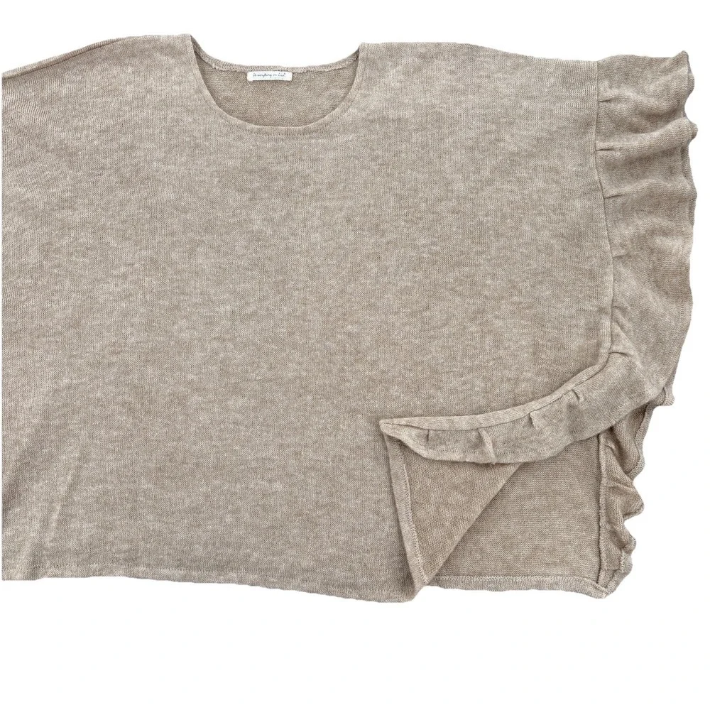 Do Everything In Love Sweater‎ One Size Poncho Ruffle Neutral Boho Minimalist - Picture 3 of 10